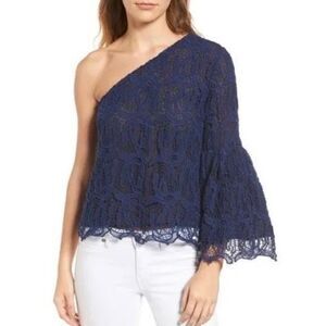 Women’s Chelsea28 Off Shoulder Lined Lace Overlay Bell Sleeve Shirt Blouse Top -